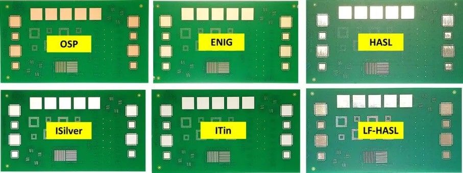 مقایسه ظاهری سطح پد PCB با HASL، ENIG و OSP